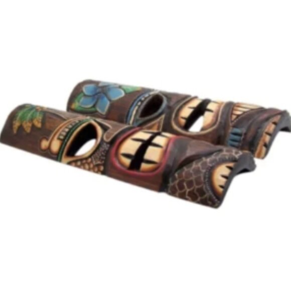 Hand Crafted Polynesian Hawaiian Style Painted 19.5 " Tiki Masks X2 🆕📦🏃🏻💨🚚 - Picture 3 of 16